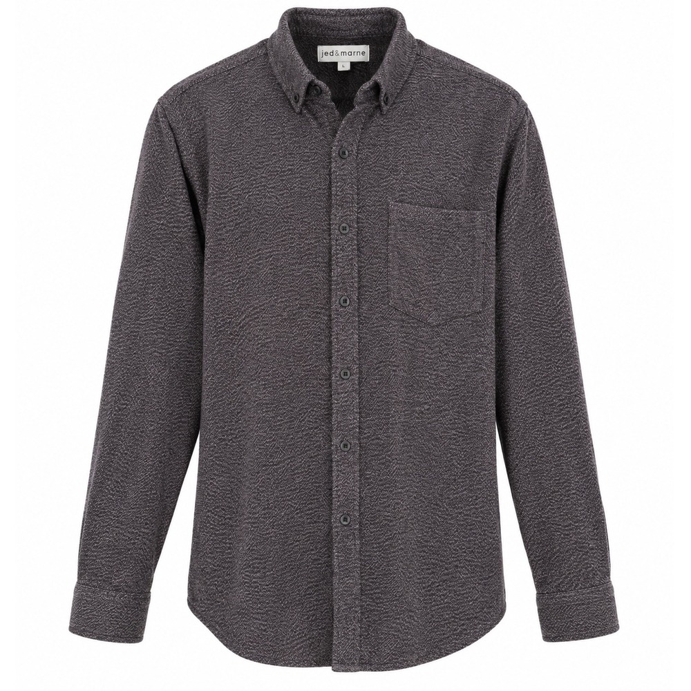 Jed & Marne Button Down Over Shirt Charcoal Purple Textured Herringbone Cotton L